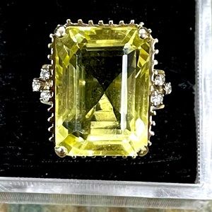 Estate 14K Yellow Gold Large Citrine & Diamond Ring 19.7 Grams Size 8.